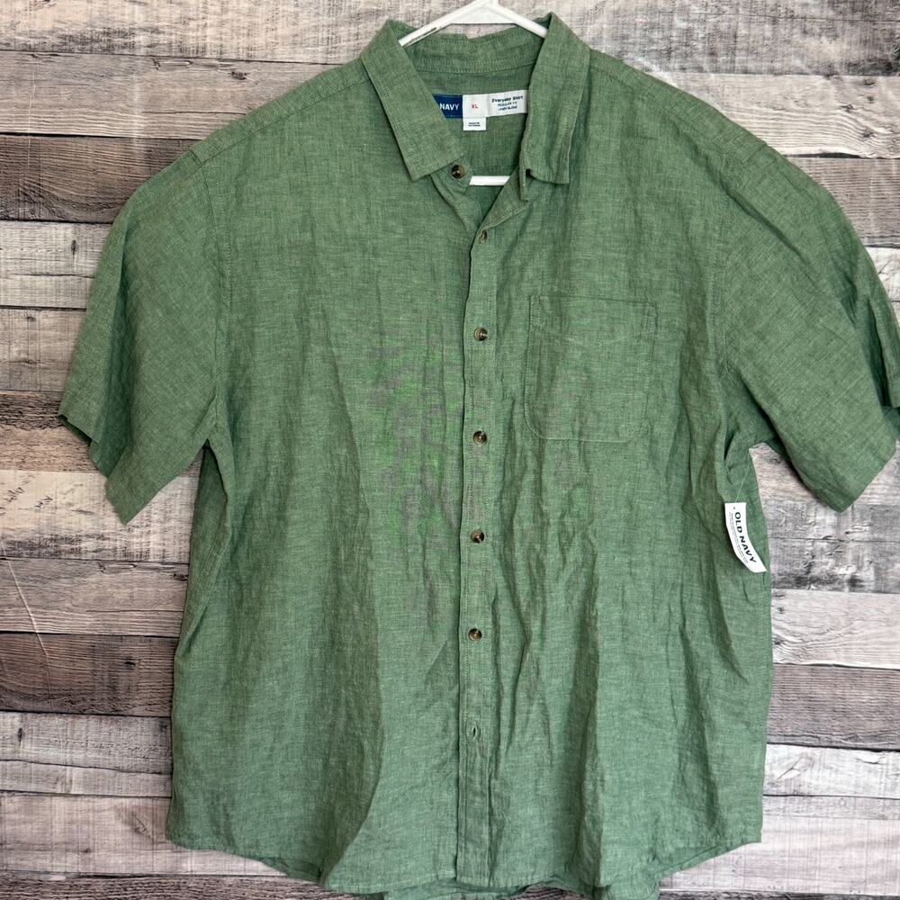 Old Navy Everyday Linen Blend Shirt Mens XL Green Button Up Casual NEW